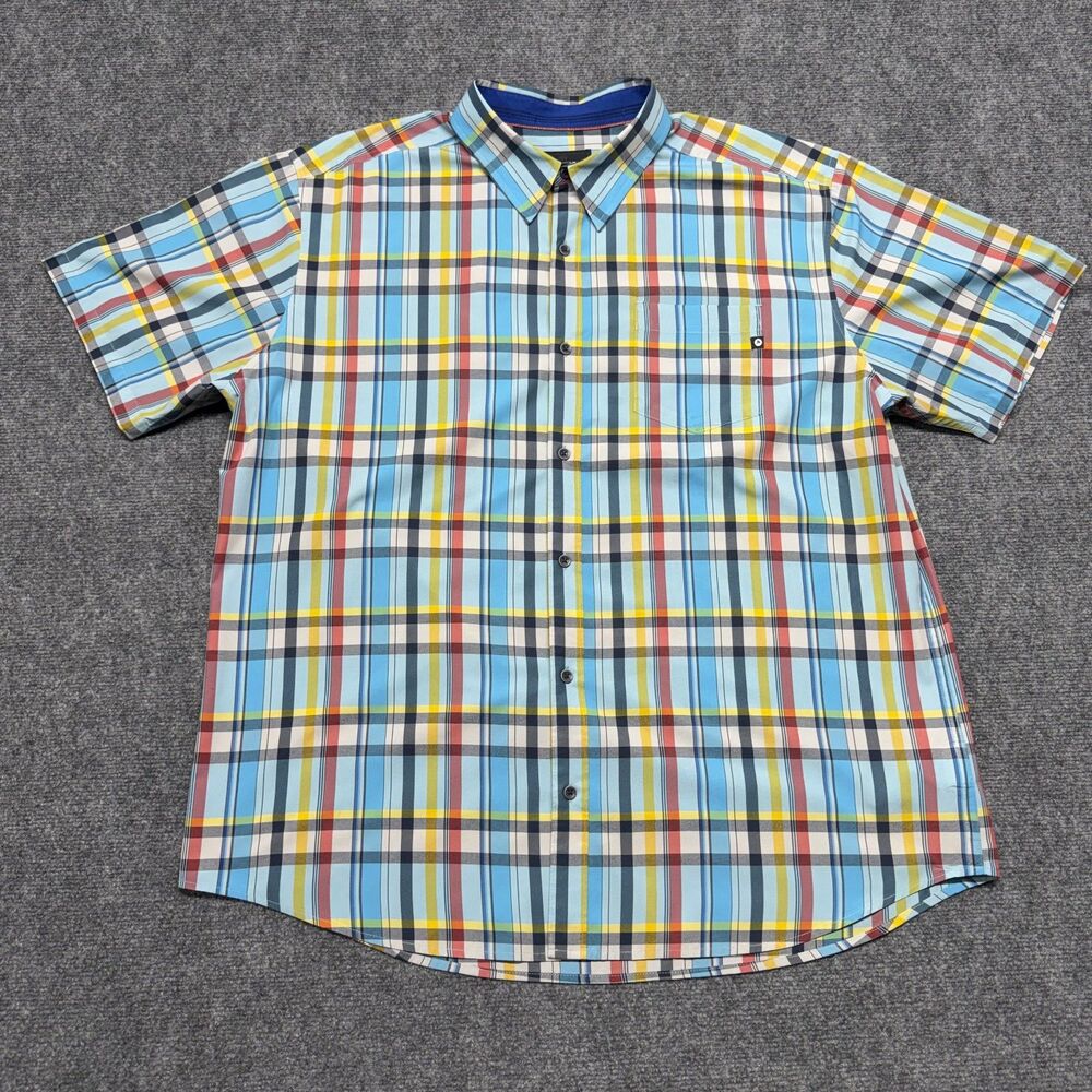 Marmot Mens XXL Plaid Shirt Short Sleeve Button Up Blue Outdoor Hiking Travel